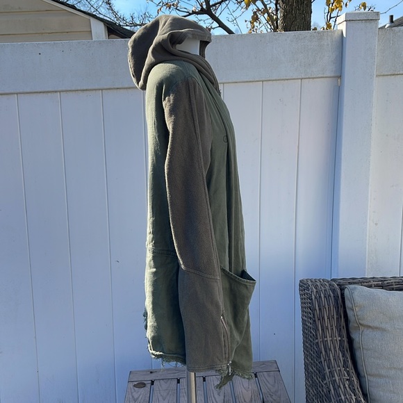 Free People Asymmetrical Snap Button Hoodie Olive Green Linen Blend Size S - Picture 8 of 12